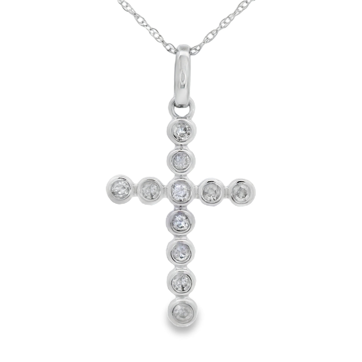 Кулон "Крест" религиозный с бриллиантами 0.20ct из белого золота 14 карат