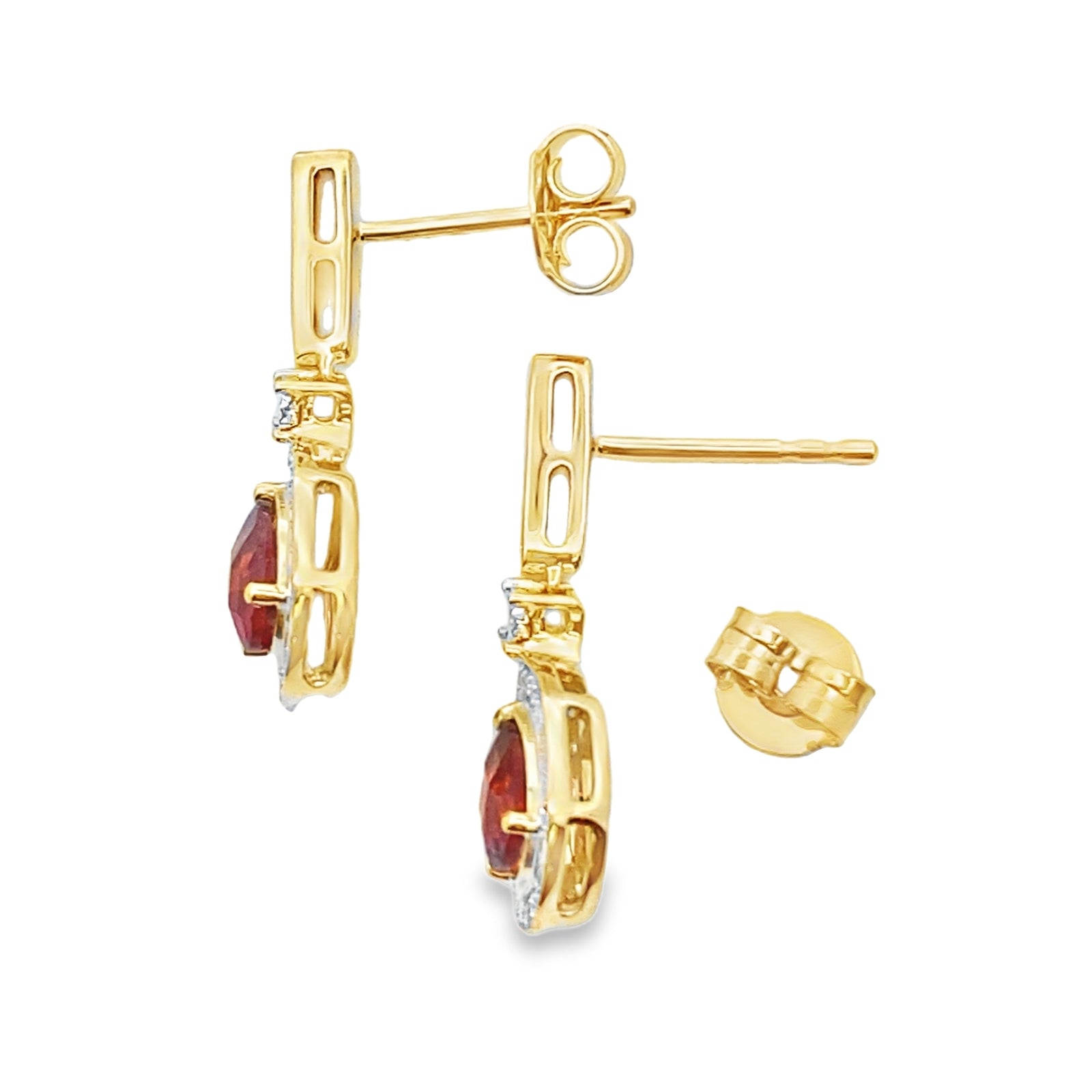 Pendientes colgantes de granate y diamante de 1,06 ct en oro amarillo de 10 KT
