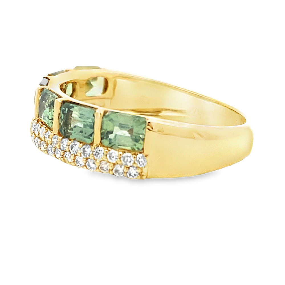 Anillos de banda de moda de zafiro verde oro amarillo de 14 K