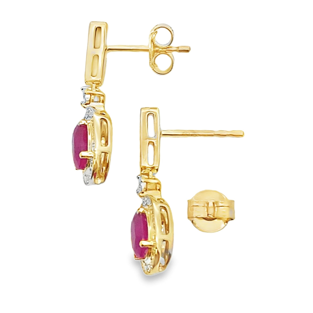 Aretes Colgantes de Rubí y Diamantes de 1.40 ct en Oro Amarillo de 10 kt