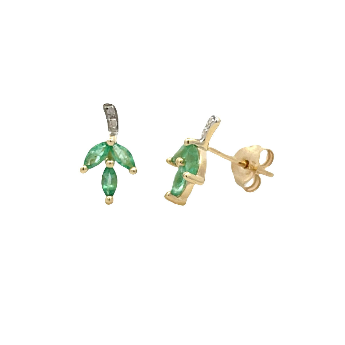 Pendientes de Oro Amarillo de 10kt con Diamantes y Esmeraldas Naturales de .39ct