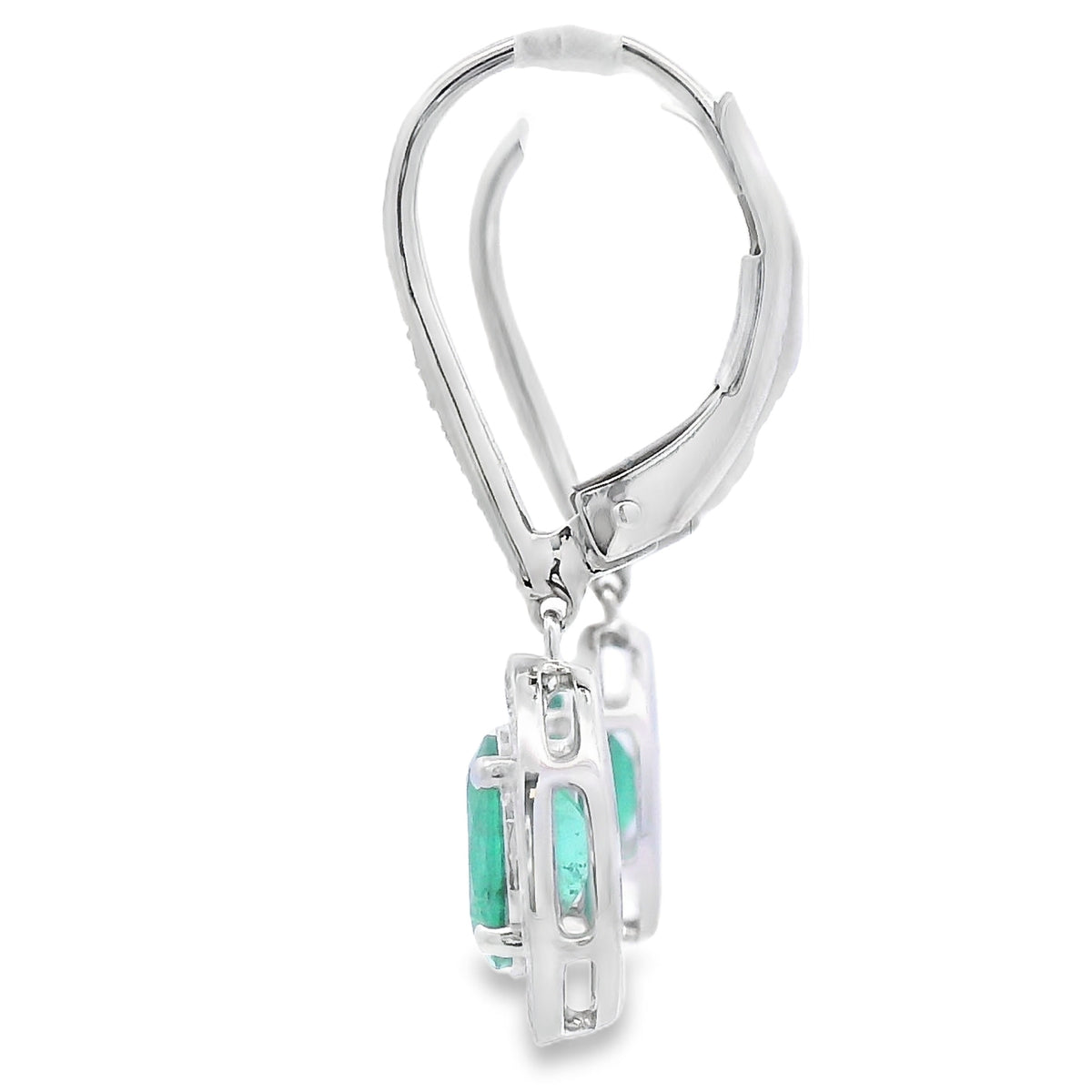 Pendientes colgantes de esmeraldas y diamantes de 0,90 ct en oro blanco de 10 kt