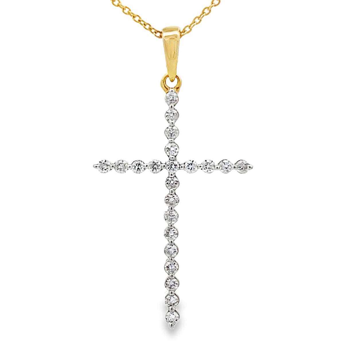 Colgante Cruz Religiosa con Diamante de 0,21 ct en Oro Amarillo de 14 kt