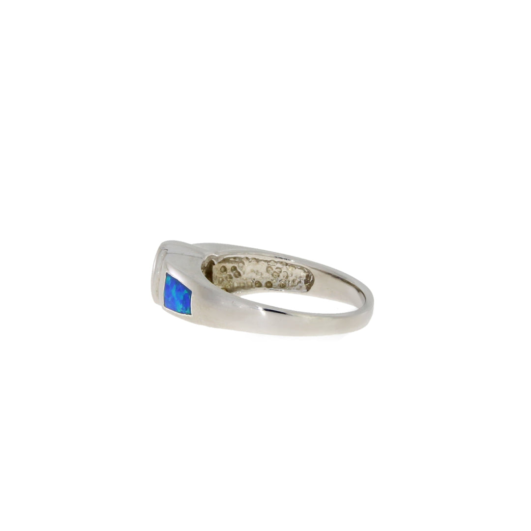 Anillo de plata de ley con ópalo creado y circonita cúbica