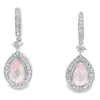 Rose Quartz Diamond Dangle Earrings 10KT White Gold