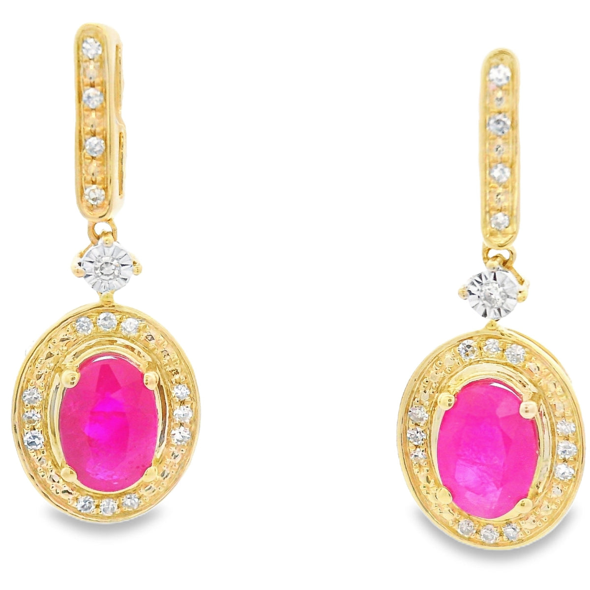 Aretes Colgantes de Rubí y Diamantes de 1.40 ct en Oro Amarillo de 10 kt