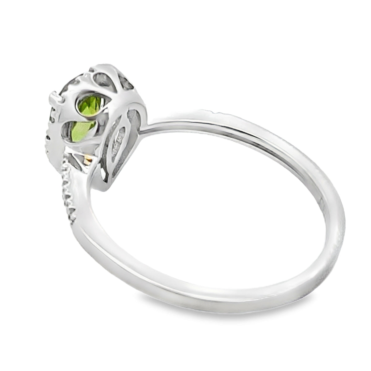 Auténtico anillo de Peridoto y Diamantes de 1.10ct en Oro Blanco de 14KT