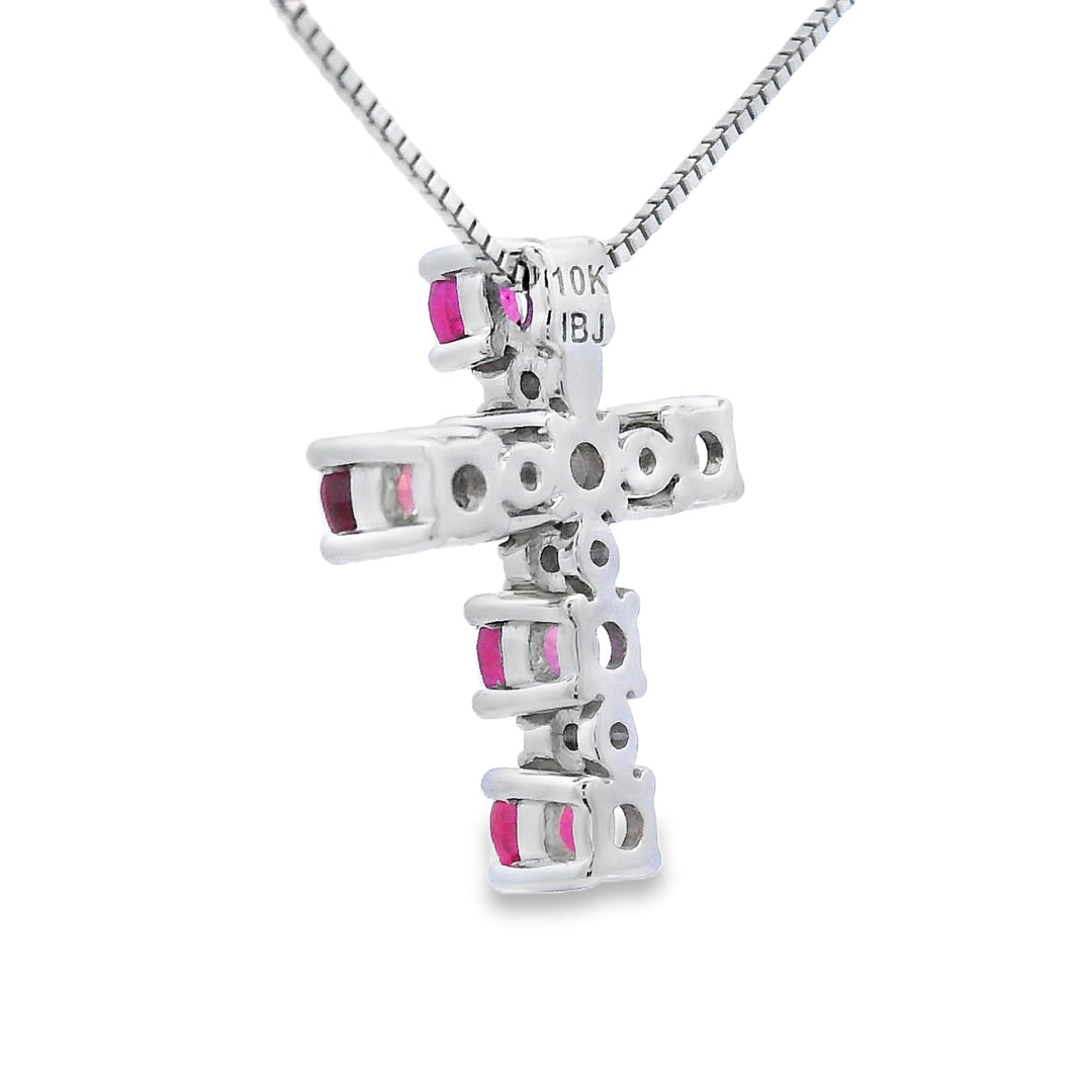 Ruby Diamond Cross Religious Pendant 10KT White Gold