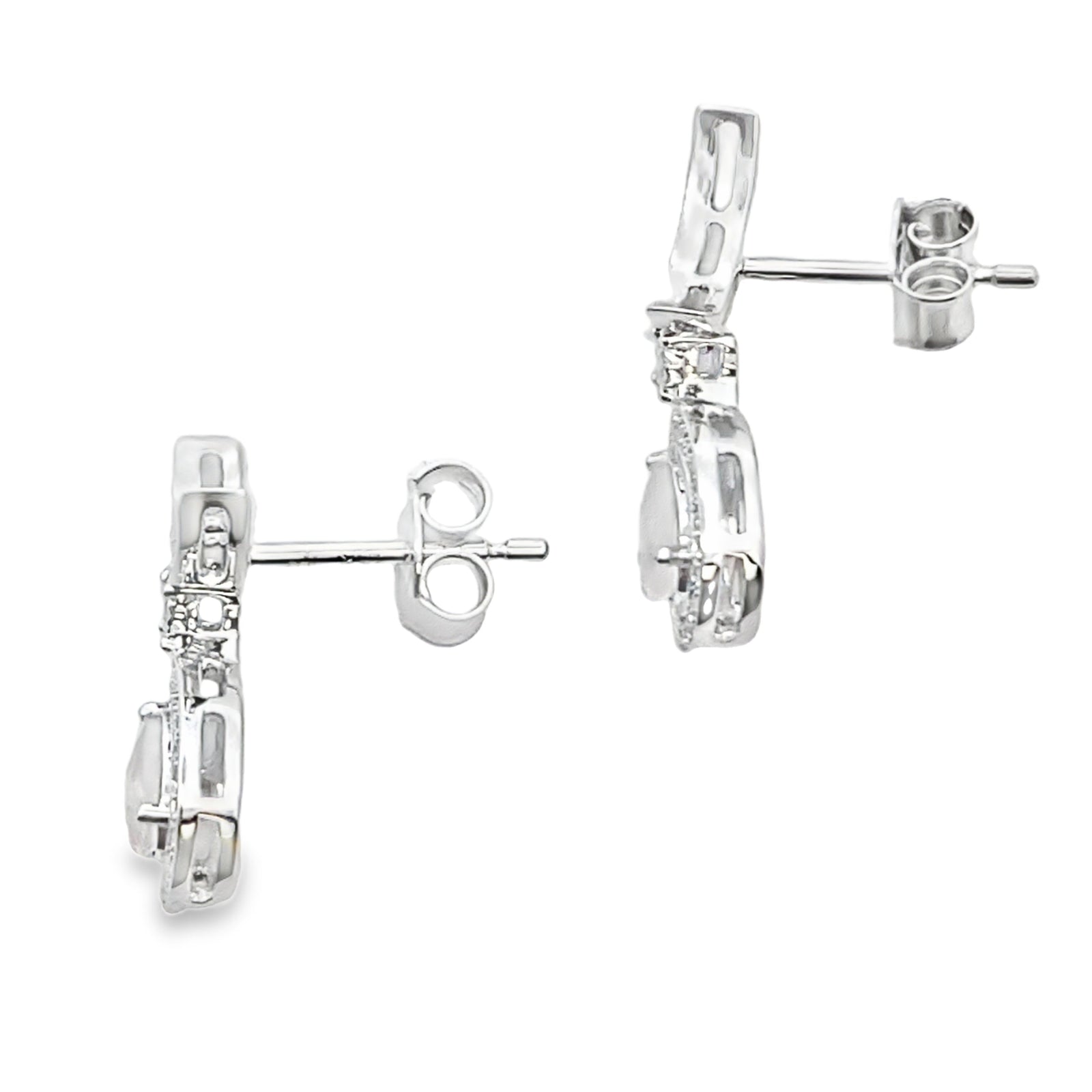Aretes Colgantes de Cuarzo Rosa y Oro Blanco de 10KT
