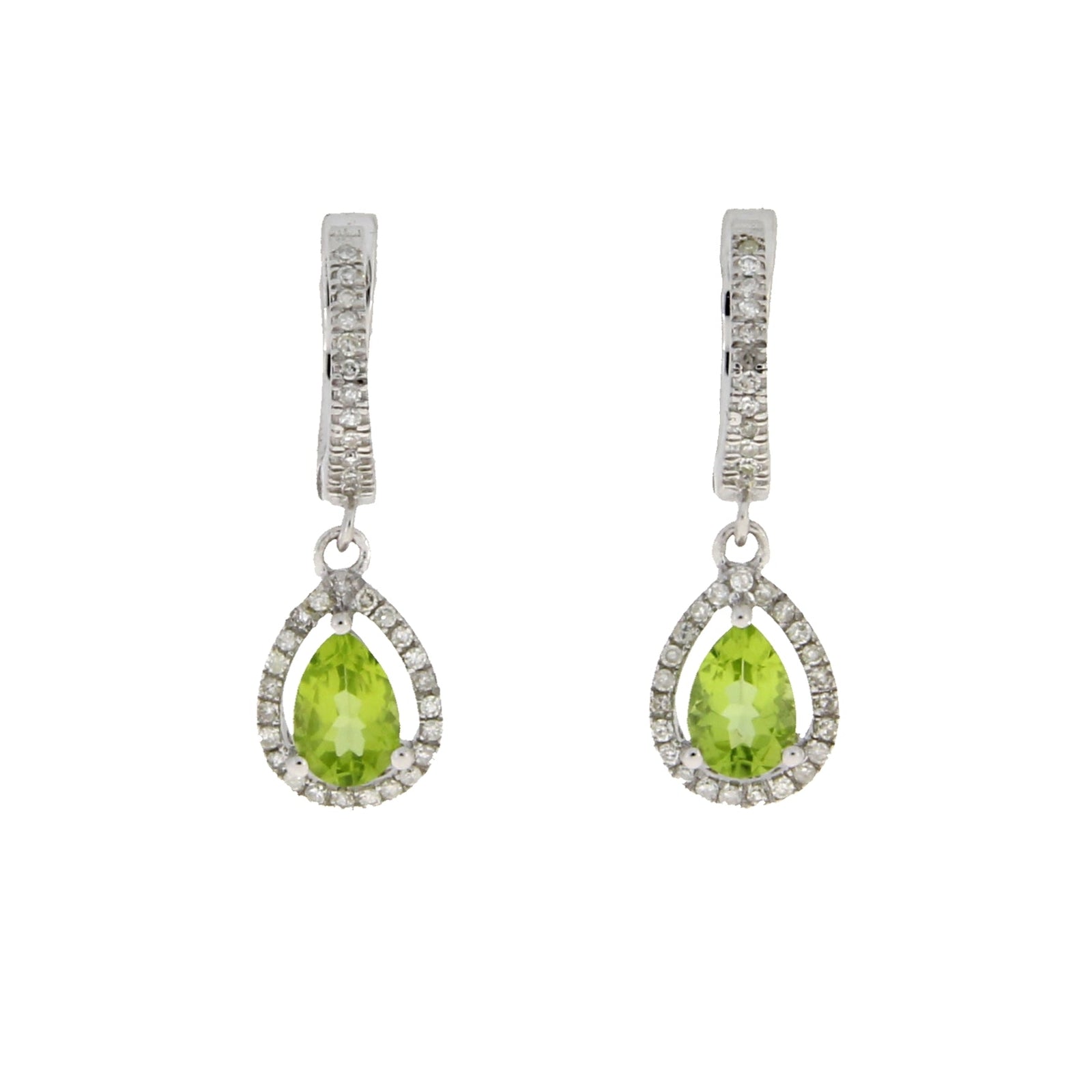 Pendientes colgantes de peridoto y diamante de 0,88 ct en oro blanco de 14 K