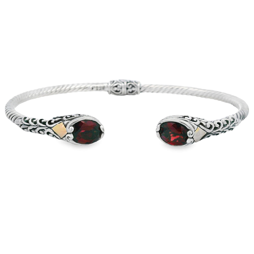 Pulsera de granate de plata de ley con oro de 18 quilates