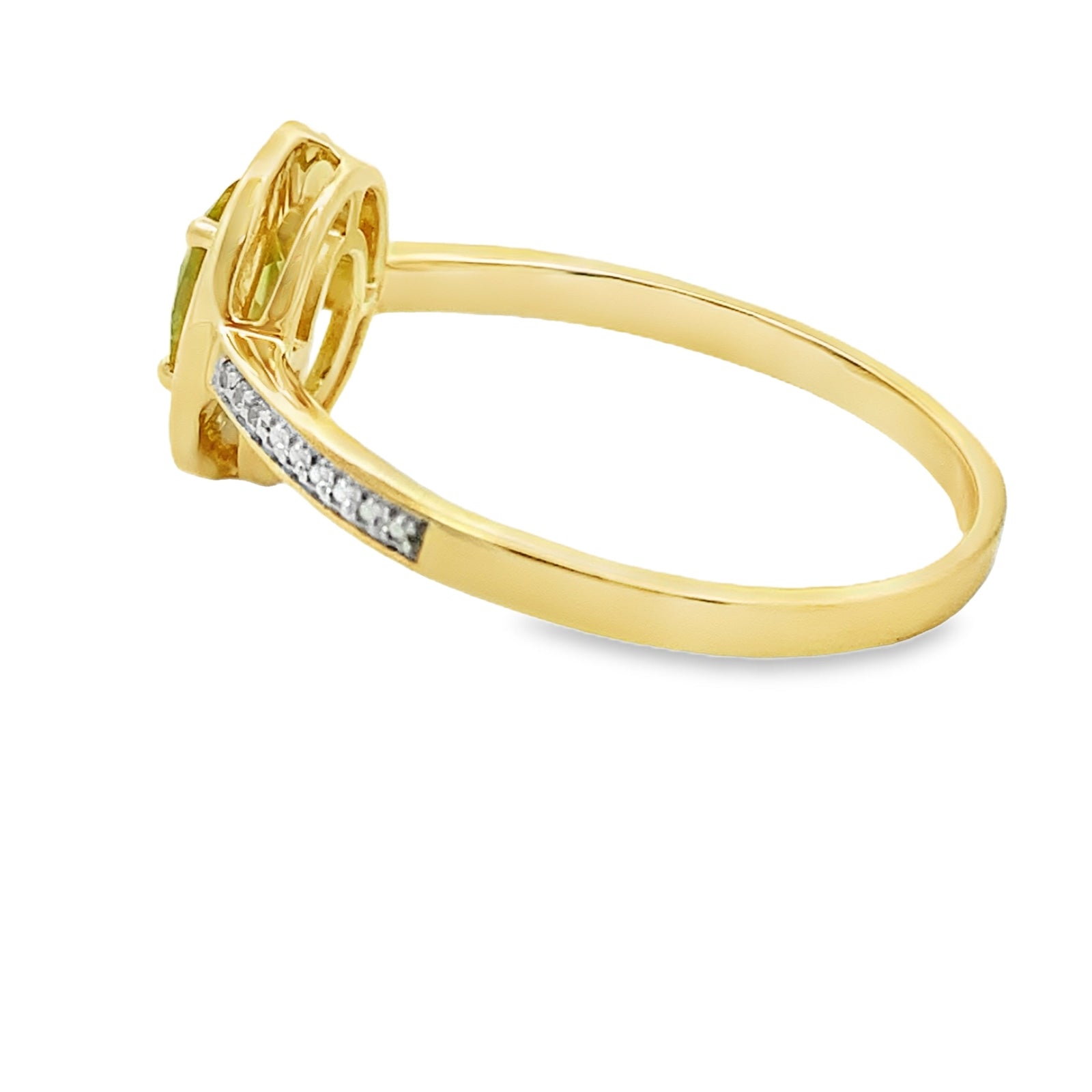 Anillo de peridoto y diamante de .55 ct de oro amarillo de 10 kt auténtico