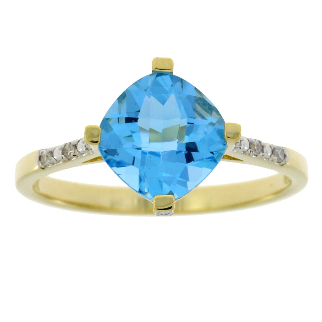 Genuine 1.20ct Blue Topaz Diamond Ring 10KT Yellow Gold