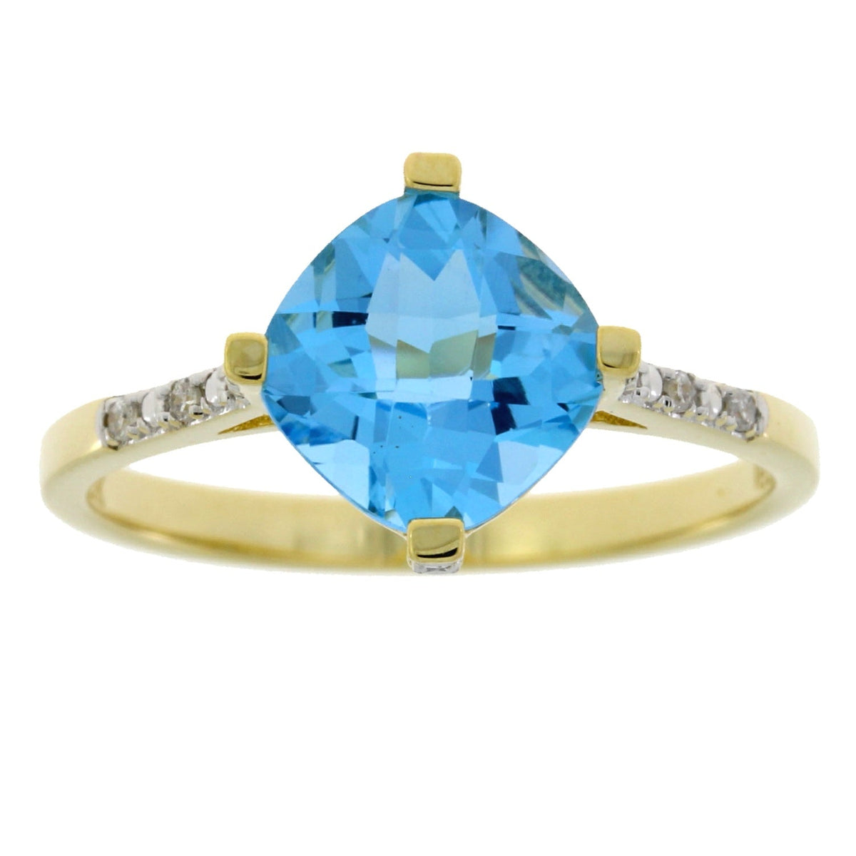 Genuine 1.20ct Blue Topaz Diamond Ring 10KT Yellow Gold