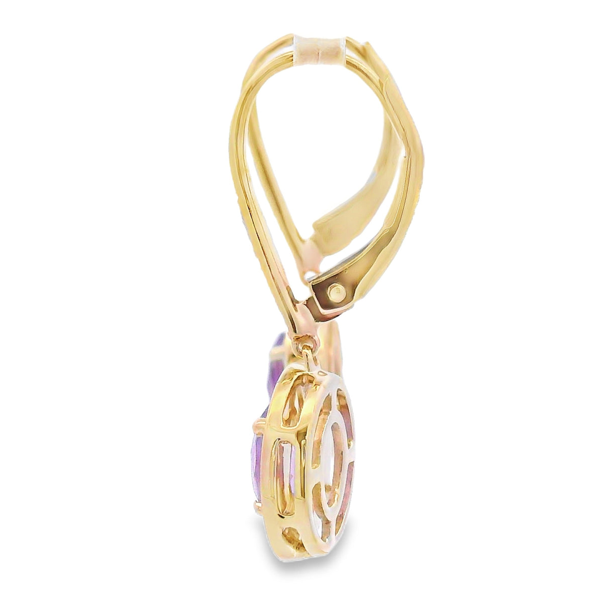 Pendientes colgantes de amatista y diamante de .98ct en oro amarillo de 10kt