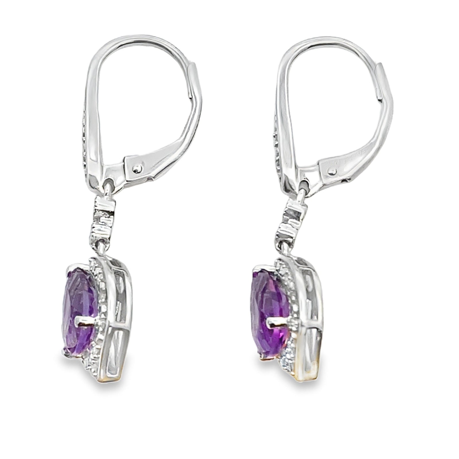 Pendientes colgantes de amatista y diamante de 2,13 ct Oro blanco de 10 KT