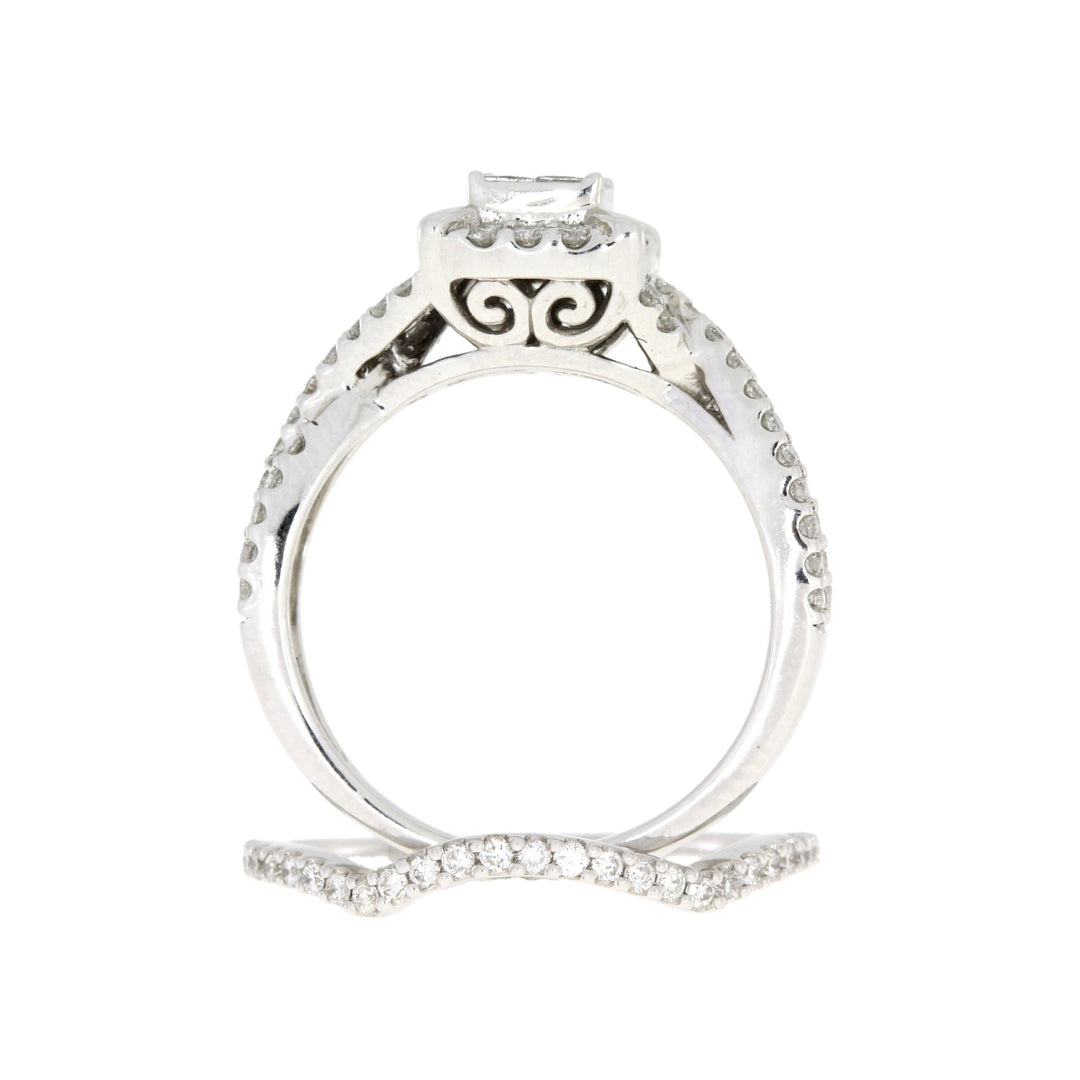 Juego de anillo de compromiso con diamante de 1.00 qt en oro blanco de 10 kt