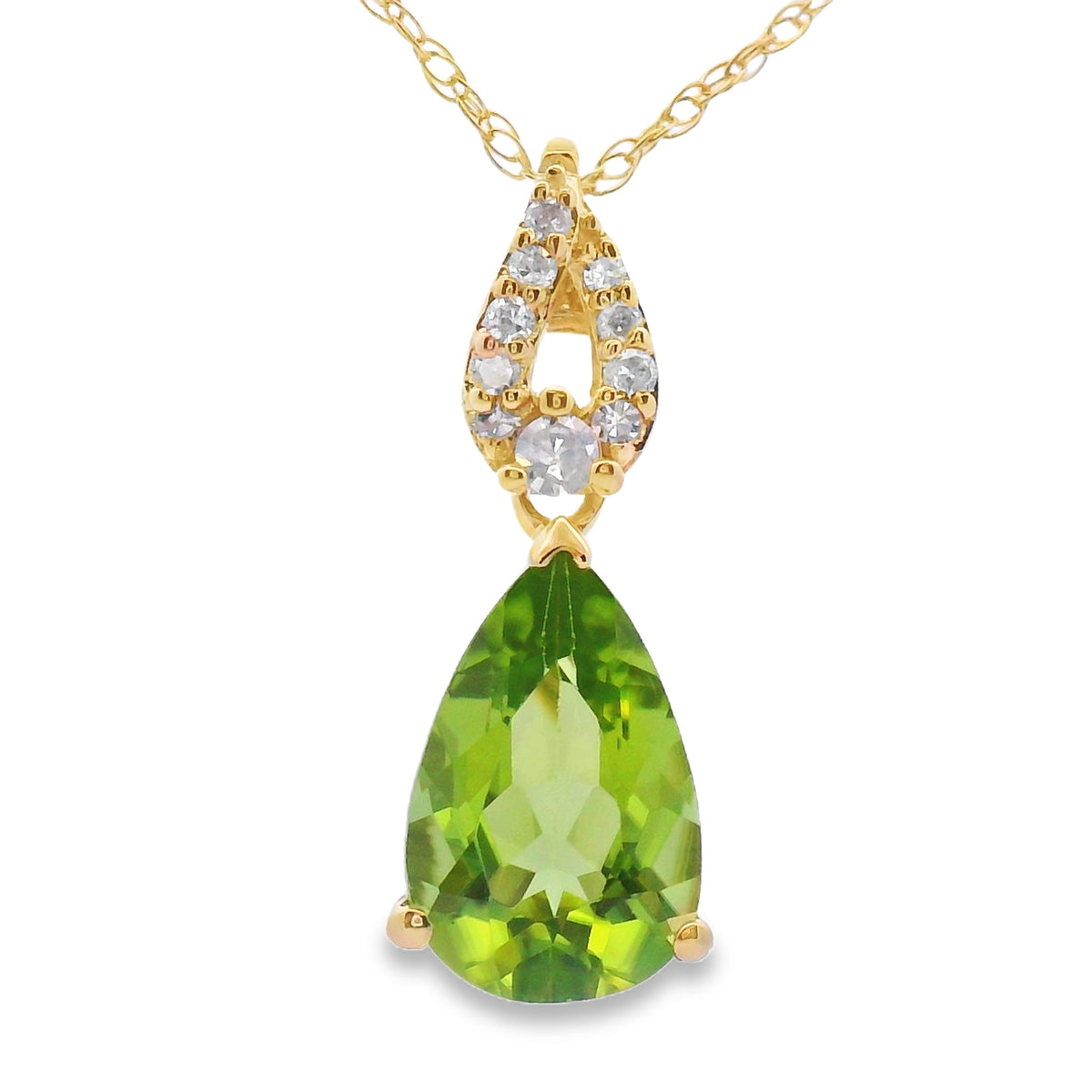 Colgantes de moda de peridoto y diamantes de oro amarillo de 10 quilates