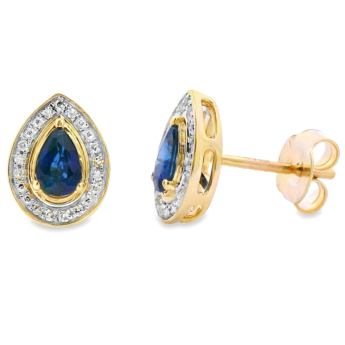 Pendientes de botón con zafiros de 0,58 ct y diamantes en oro amarillo de 10 kt