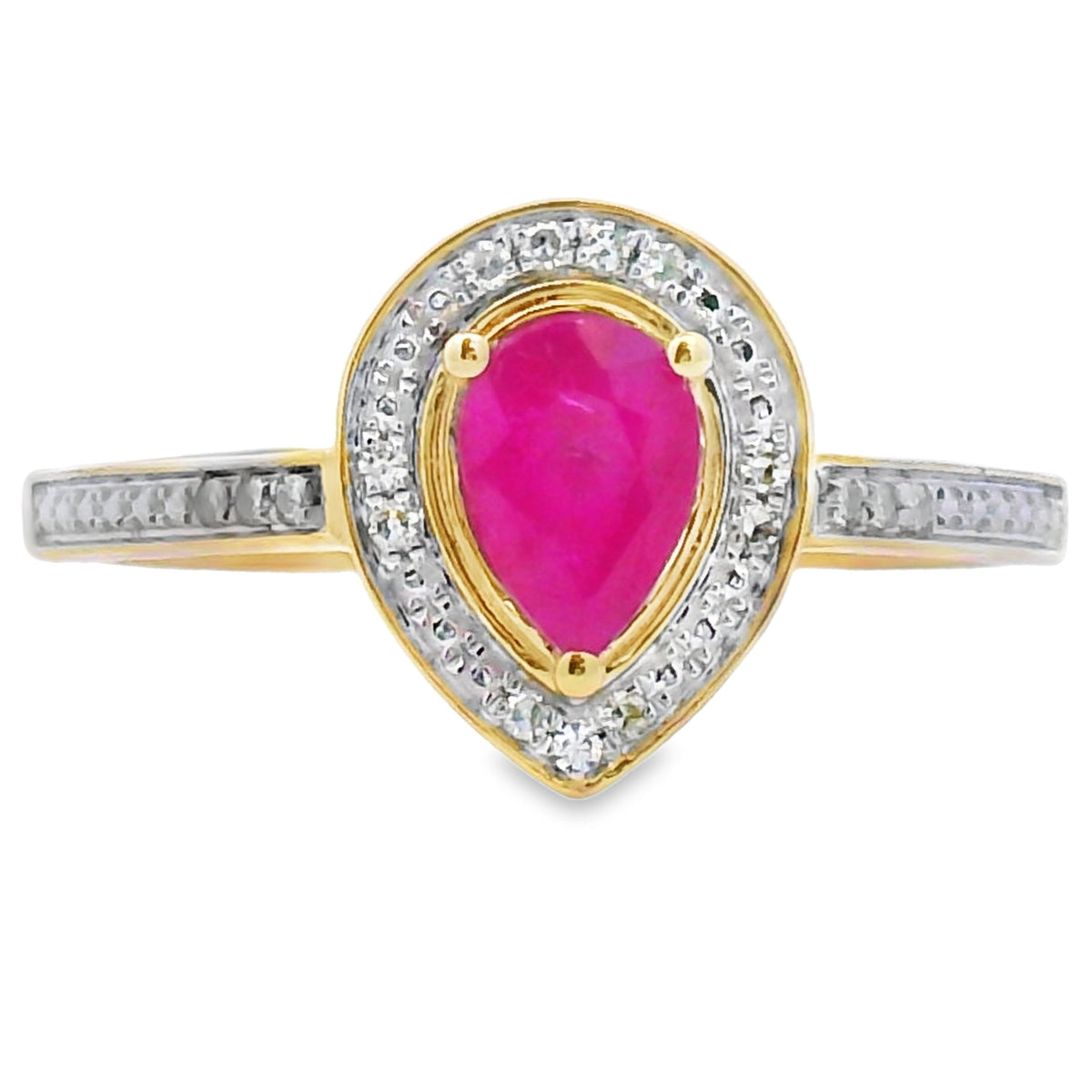 Auténtico Anillo de Rubí y Diamantes de .54ct en Oro Amarillo de 10KT