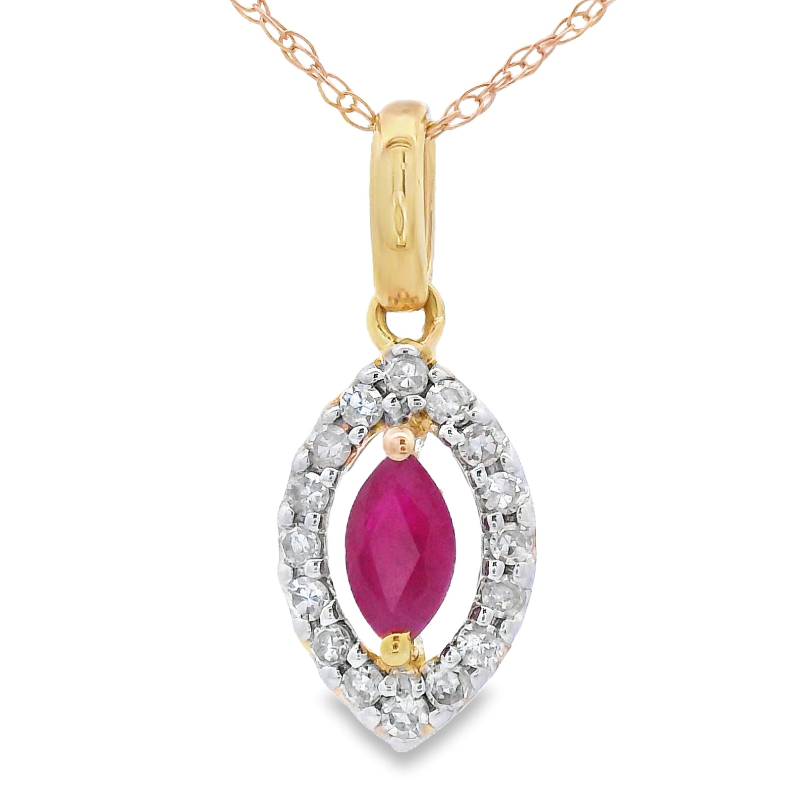 Colgantes de moda de rubí y diamantes de .26 ct en oro amarillo de 10 KT