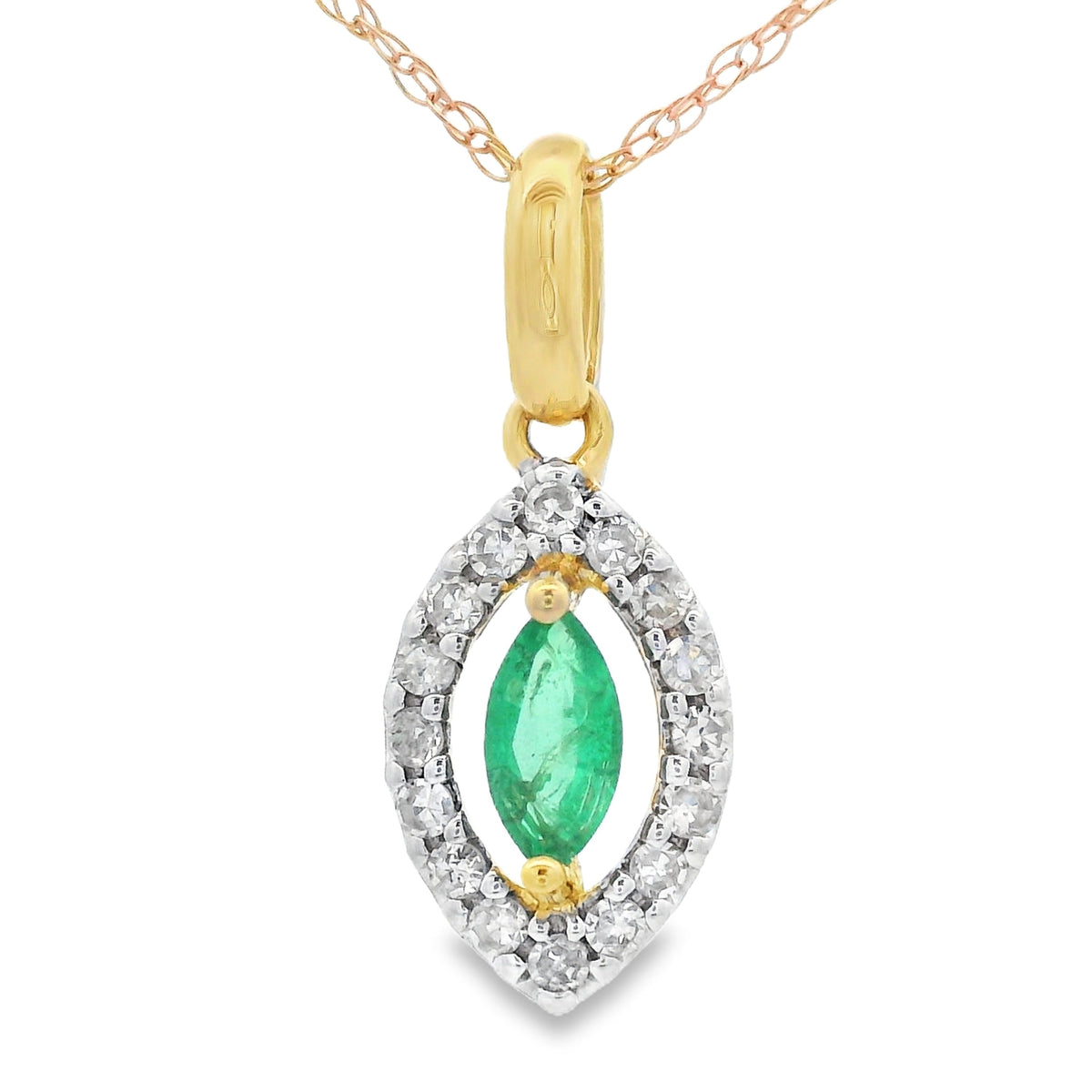 Colgantes de moda de diamantes esmeralda de 0,21 ct en oro amarillo de 10 kt
