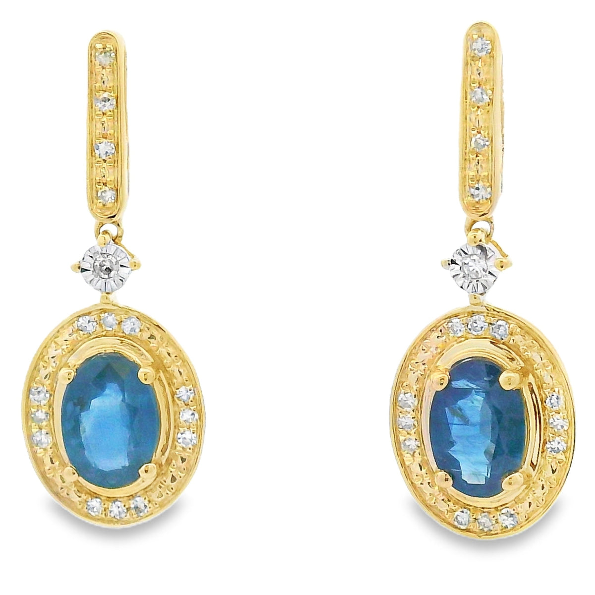 Pendientes Colgantes de Zafiro y Diamantes Oro Amarillo de 10KT