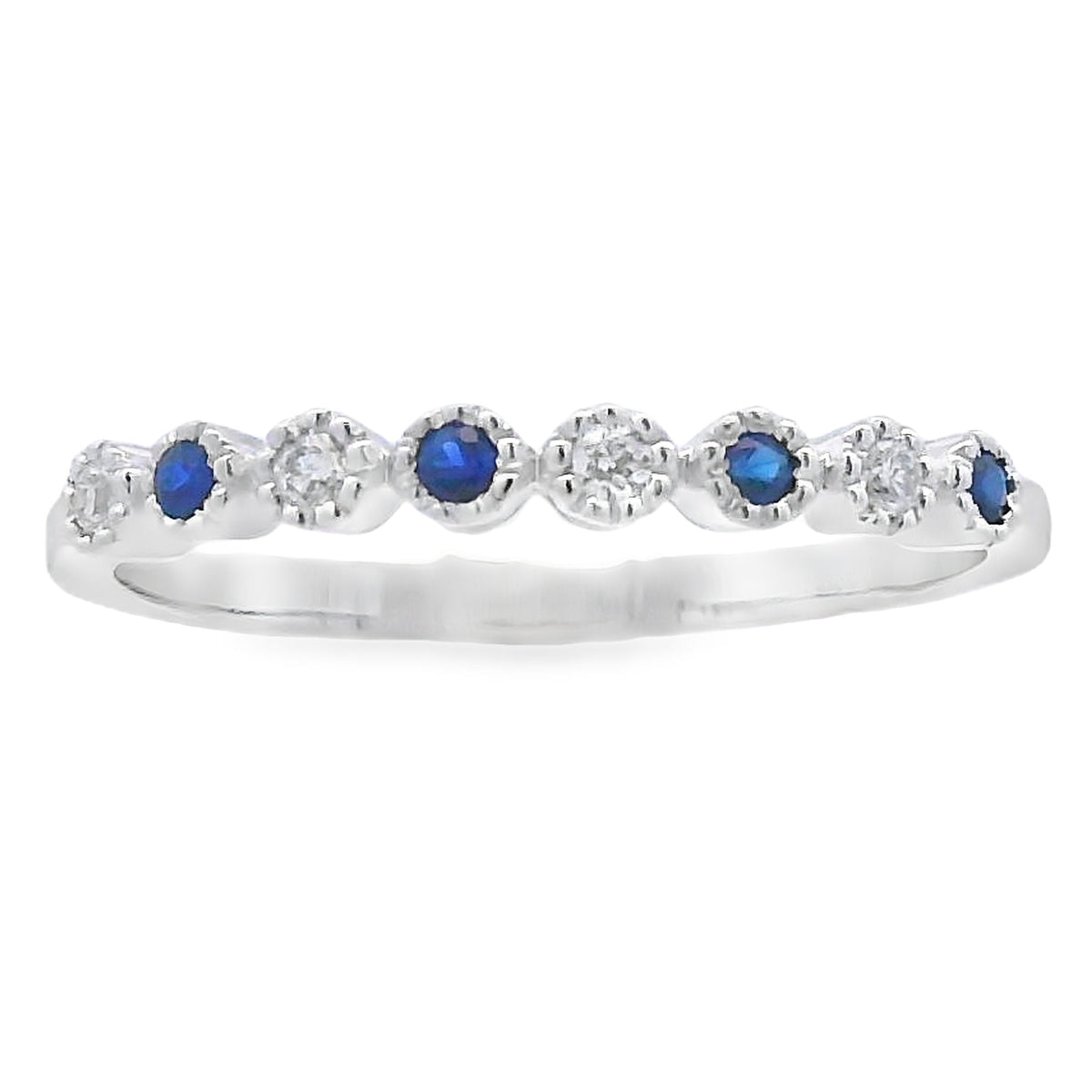 Anillo apilable de Zafiro y Diamantes en Oro Blanco de 14kt