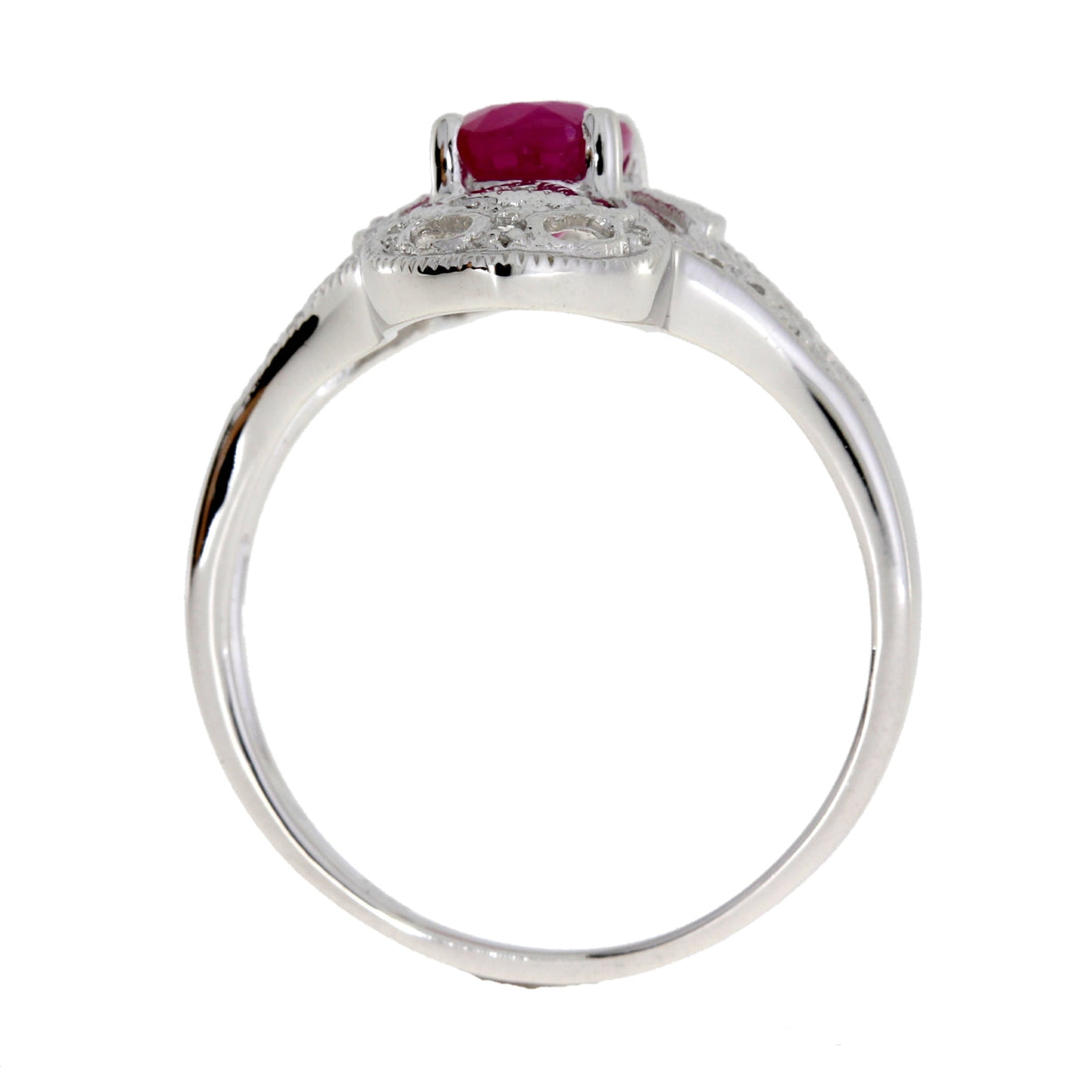 Anillo de oro blanco de 10 qt con rubí y diamante naturales de 1,05 ct
