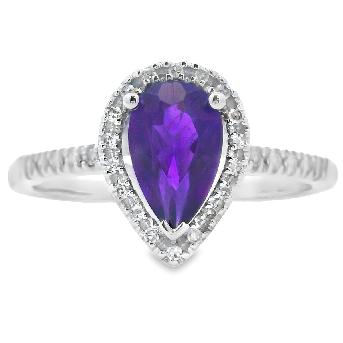Auténtico Anillo de Amatista y Diamantes de .98ct en Oro Blanco de 14KT