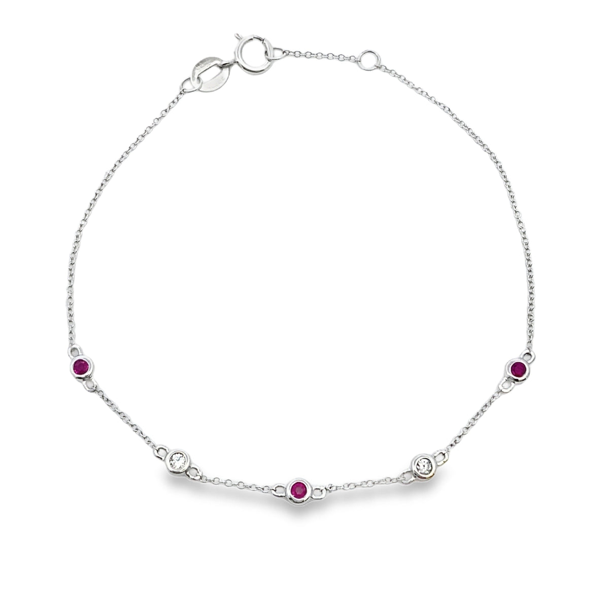 Pulsera de rubíes y diamantes naturales de .17ct en oro blanco de 14kt