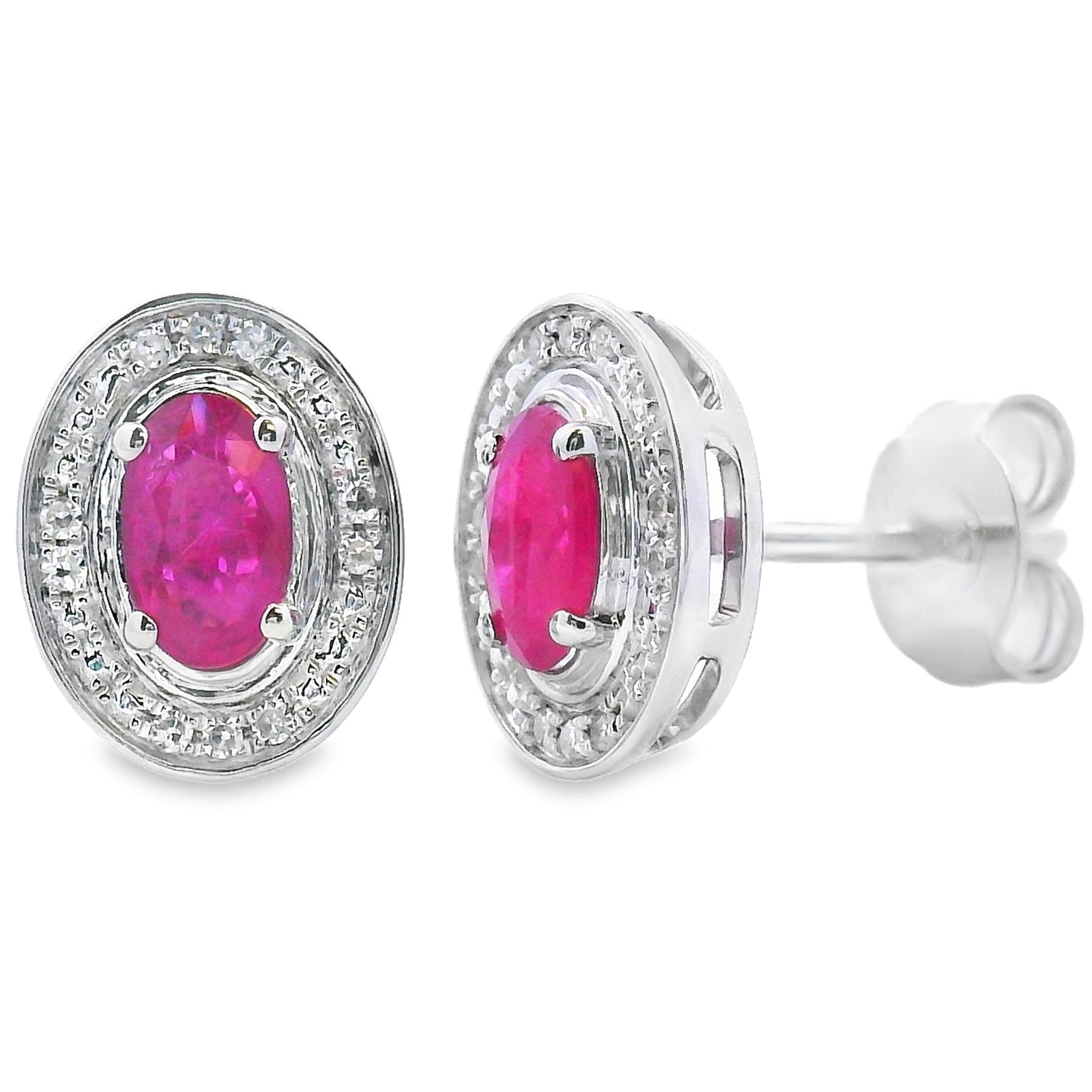 Pendientes de rubí y diamantes naturales de 0,73 ct en oro blanco de 10 kt