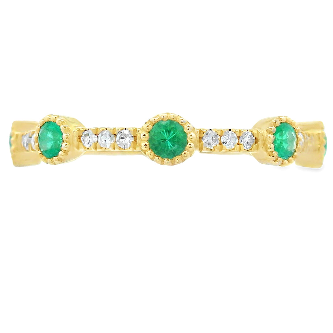 Anillo apilable de diamantes y esmeraldas de oro amarillo de 14 kt