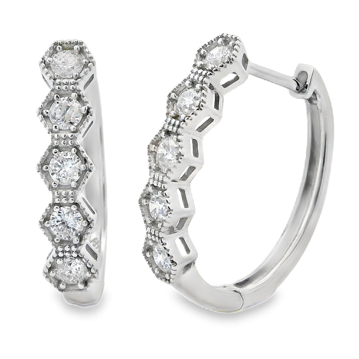 Genuine .50ct Diamond Hoop Earrings 14KT White Gold