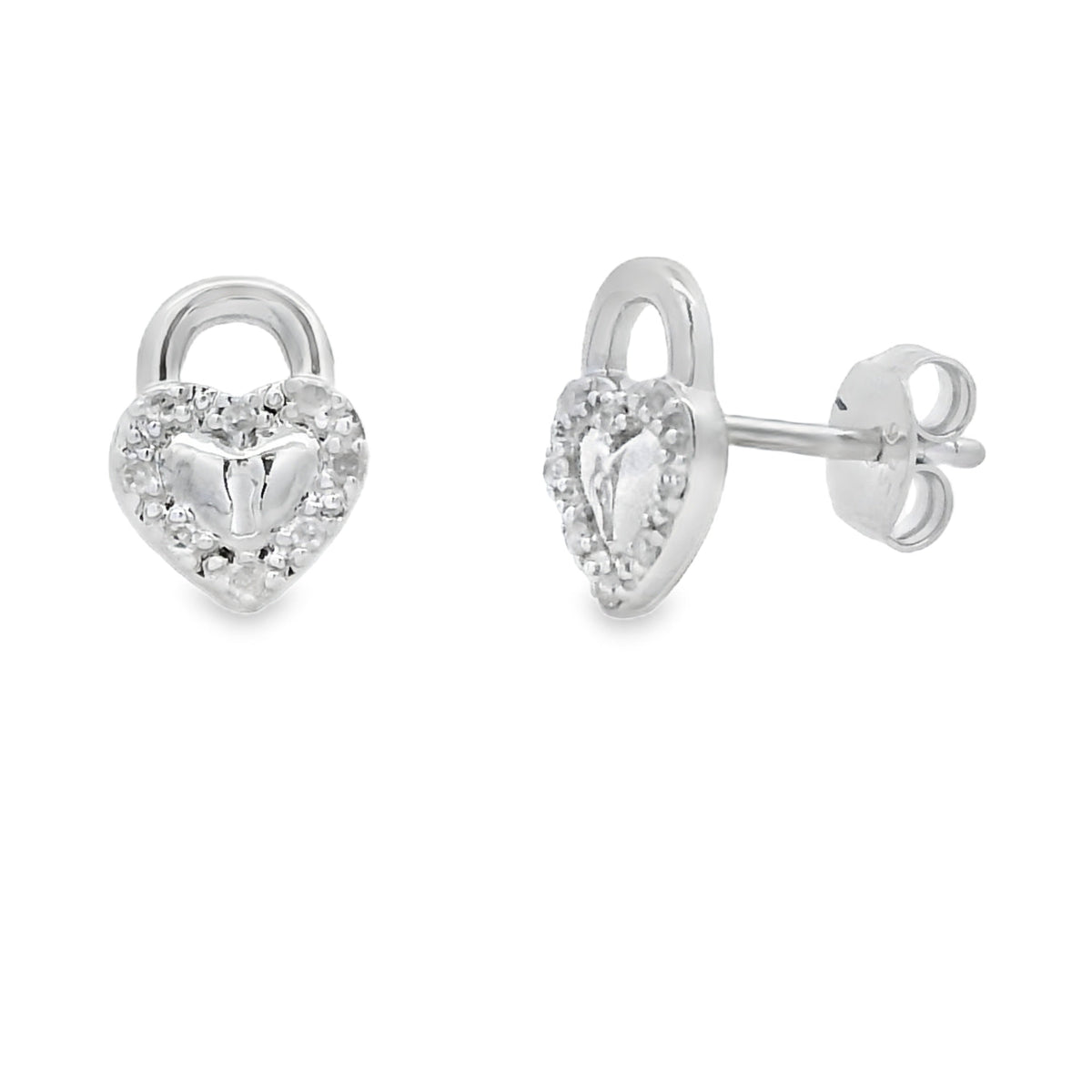 Pendientes de corazón de plata de ley con diamante auténtico de 0,06 ct