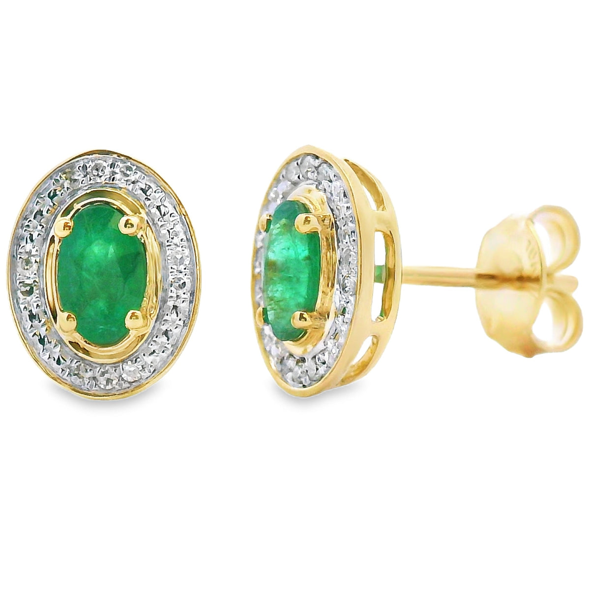 Auténticos pendientes de diamantes de esmeralda de .38ct en oro amarillo de 10KT