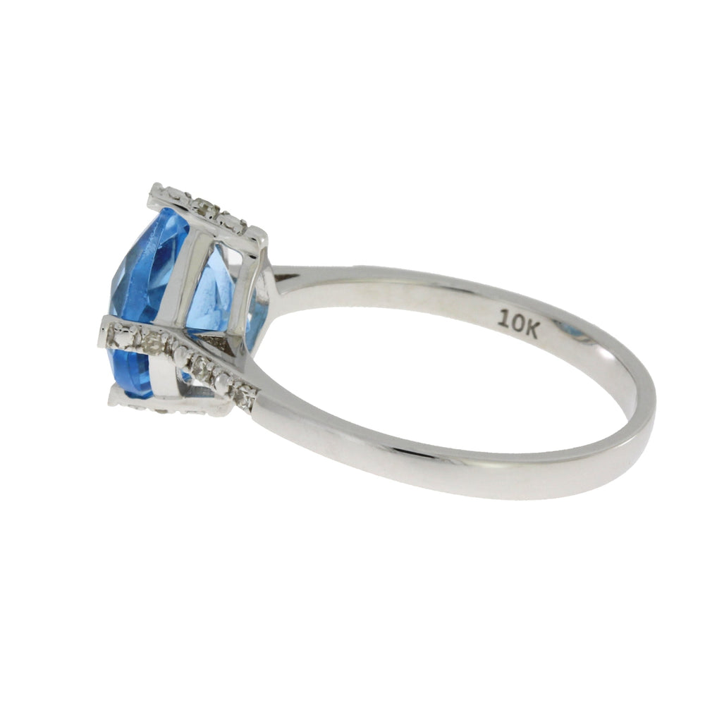 Natural 1.20ct Blue Topaz Diamond Ring 10KT White Gold