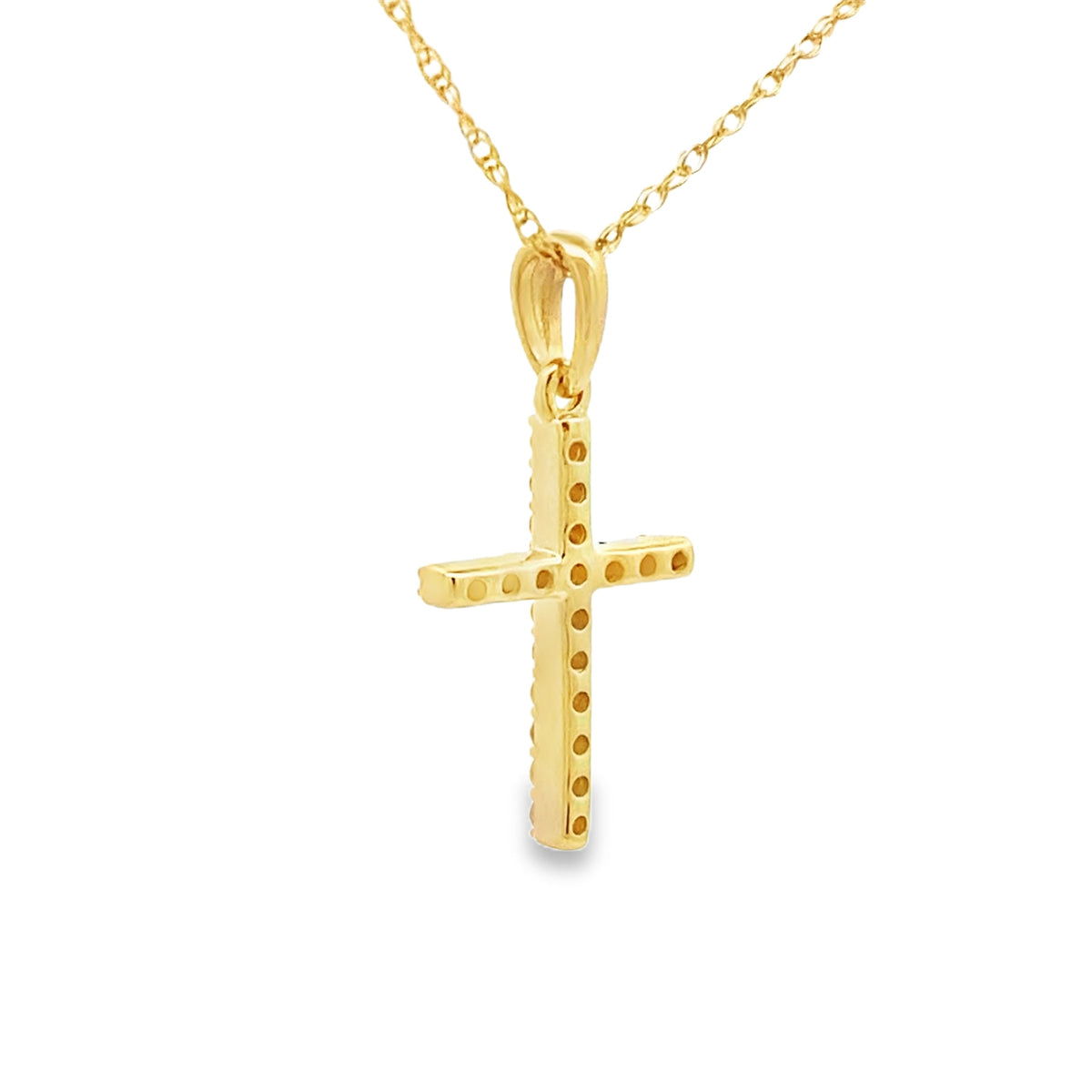 Colgante religioso de cruz de oro amarillo de 14kt con diamante de 0,10 qt