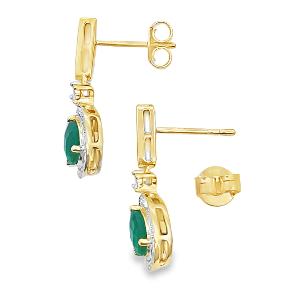 Aretes colgantes de calcedonia y diamantes en oro amarillo de 10 qt