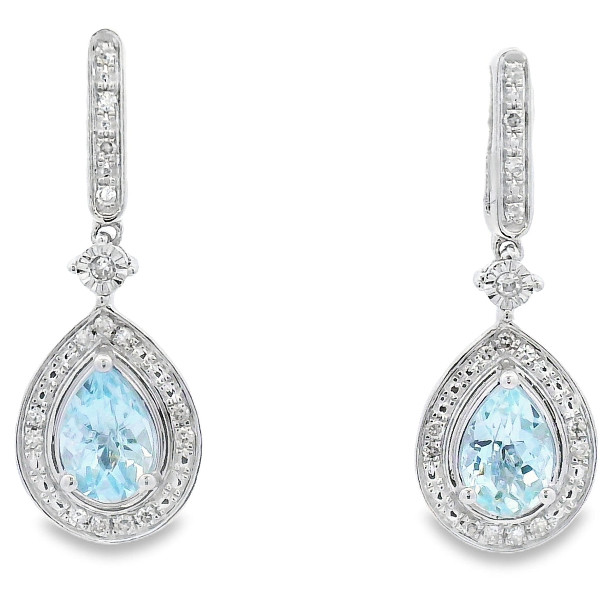 Aquamarine Diamond Dangle Earrings 10KT White Gold