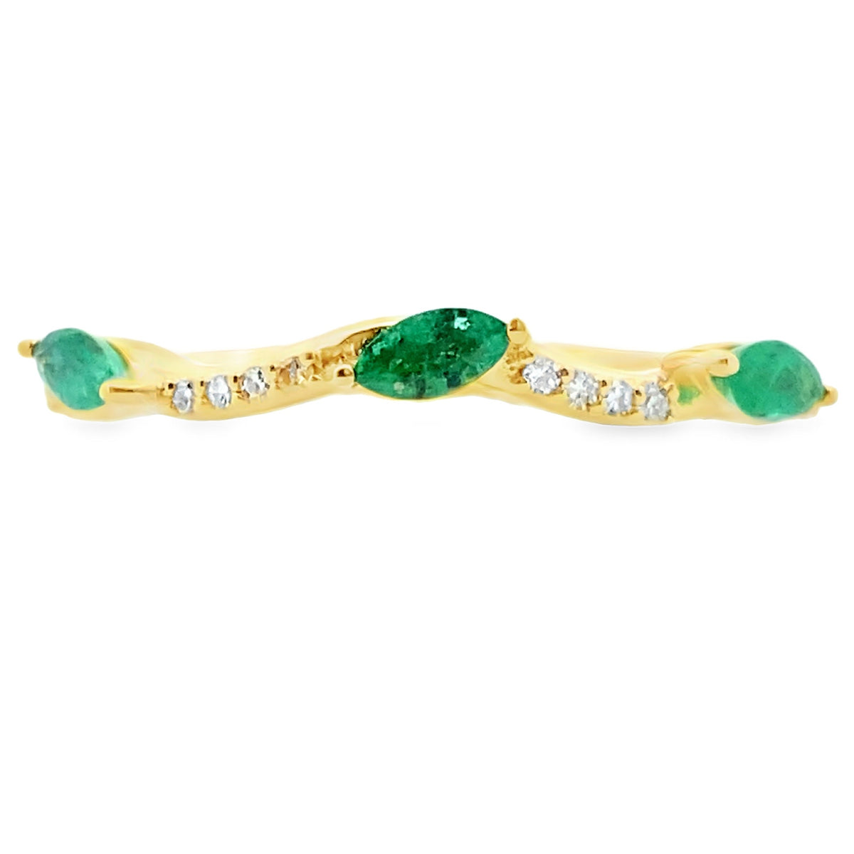 Anillo apilable de diamantes y esmeraldas de oro amarillo de 14 kt
