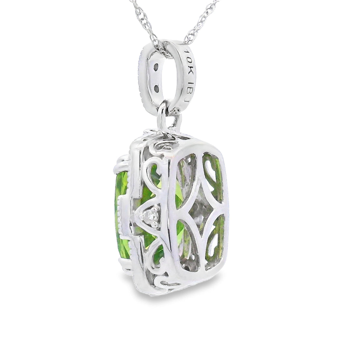 Colgantes de moda de peridoto y diamante de 2,03 ct en oro blanco de 10 kt