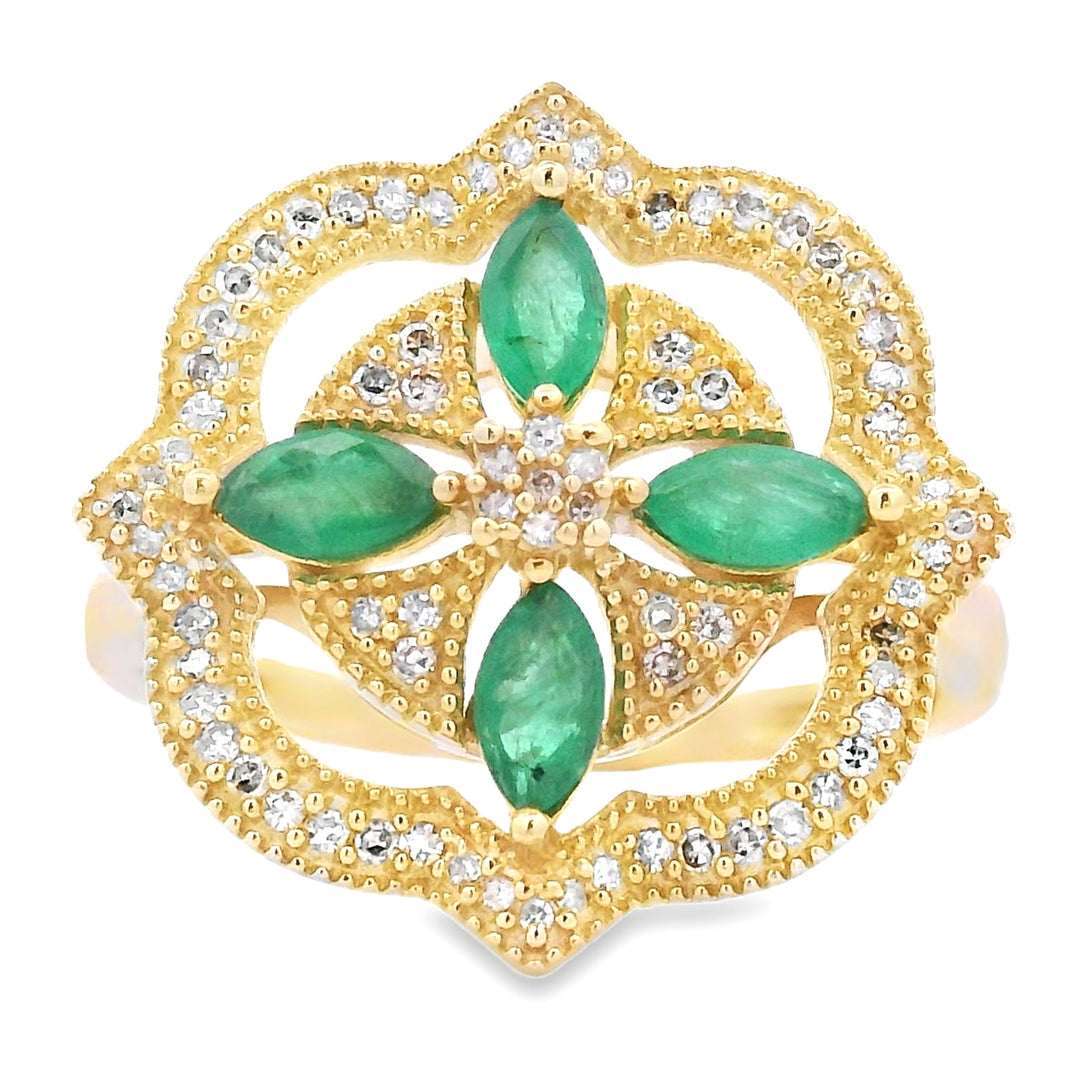 Anillo de diamante y esmeralda natural de 0,69 ct, oro amarillo de 14 kt