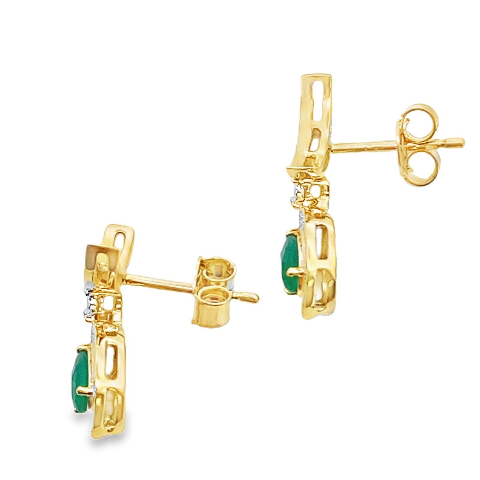 Aretes colgantes de calcedonia y diamantes en oro amarillo de 10 qt