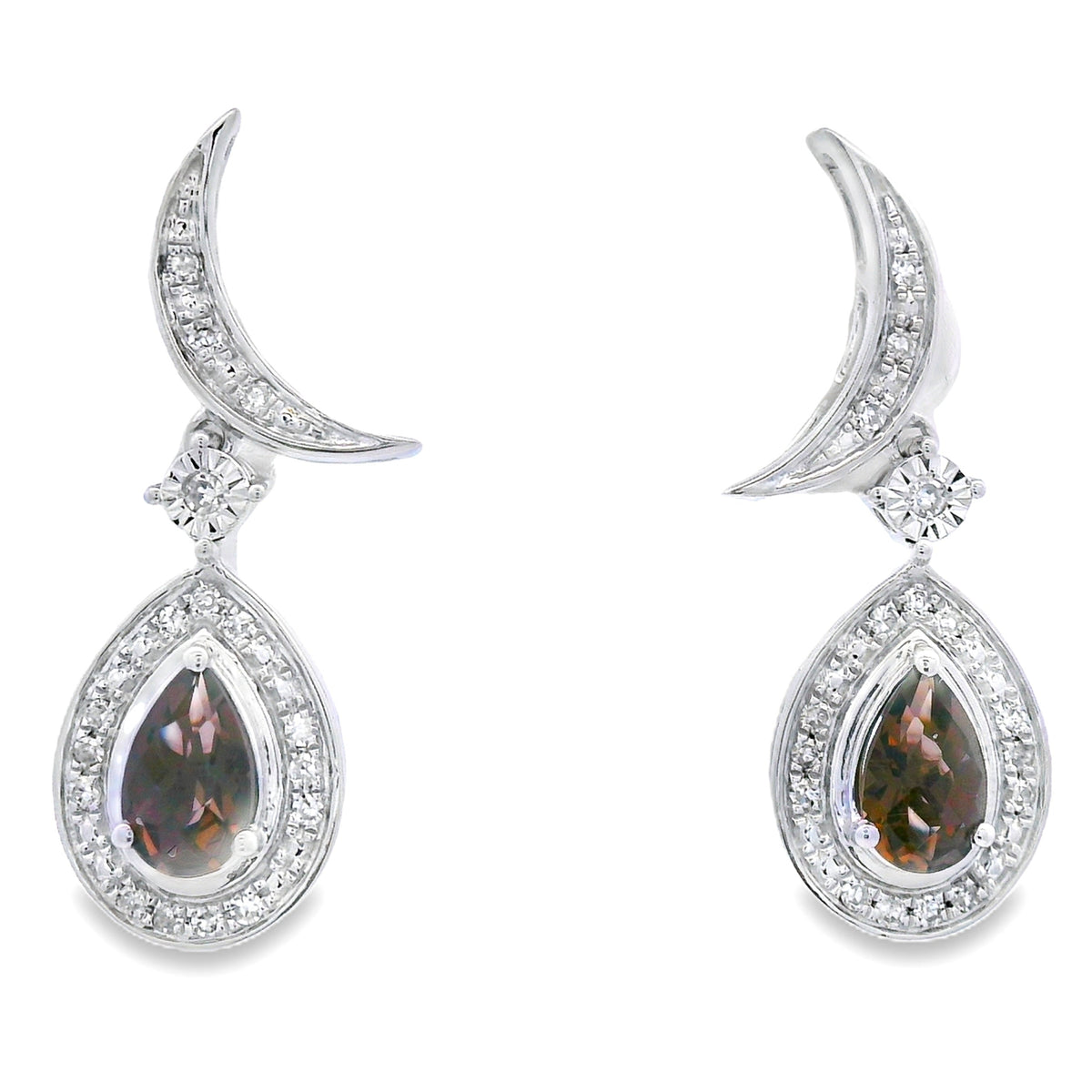 Pendientes colgantes de cuarzo y diamante de 0,47 ct en oro blanco de 10 kt