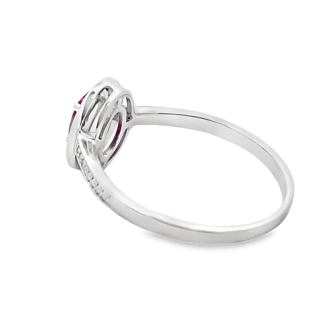 Genuine .67ct Ruby Diamond Ring 10KT White Gold