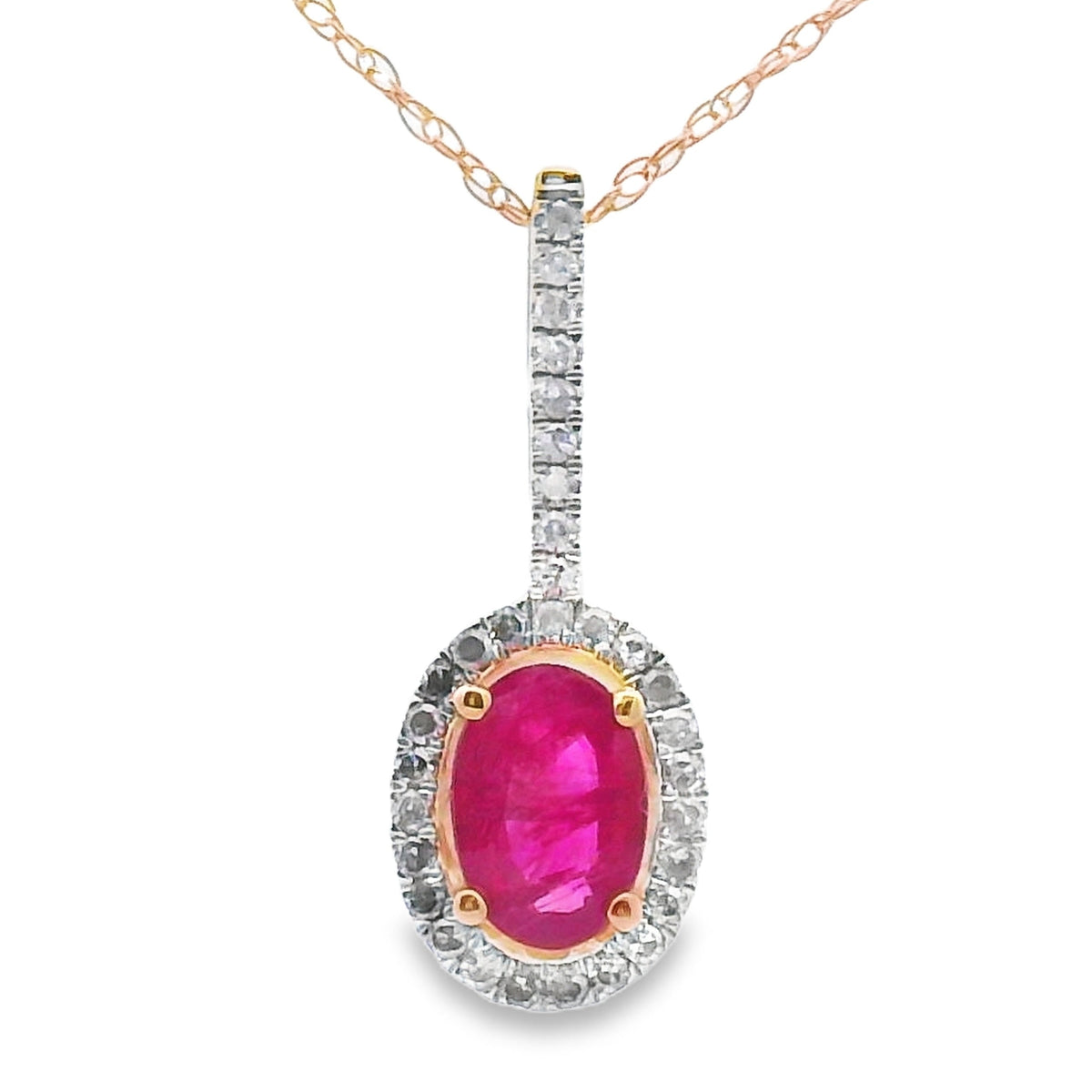 Colgantes de moda de rubí y diamante de .61 ct de oro amarillo de 10 kt