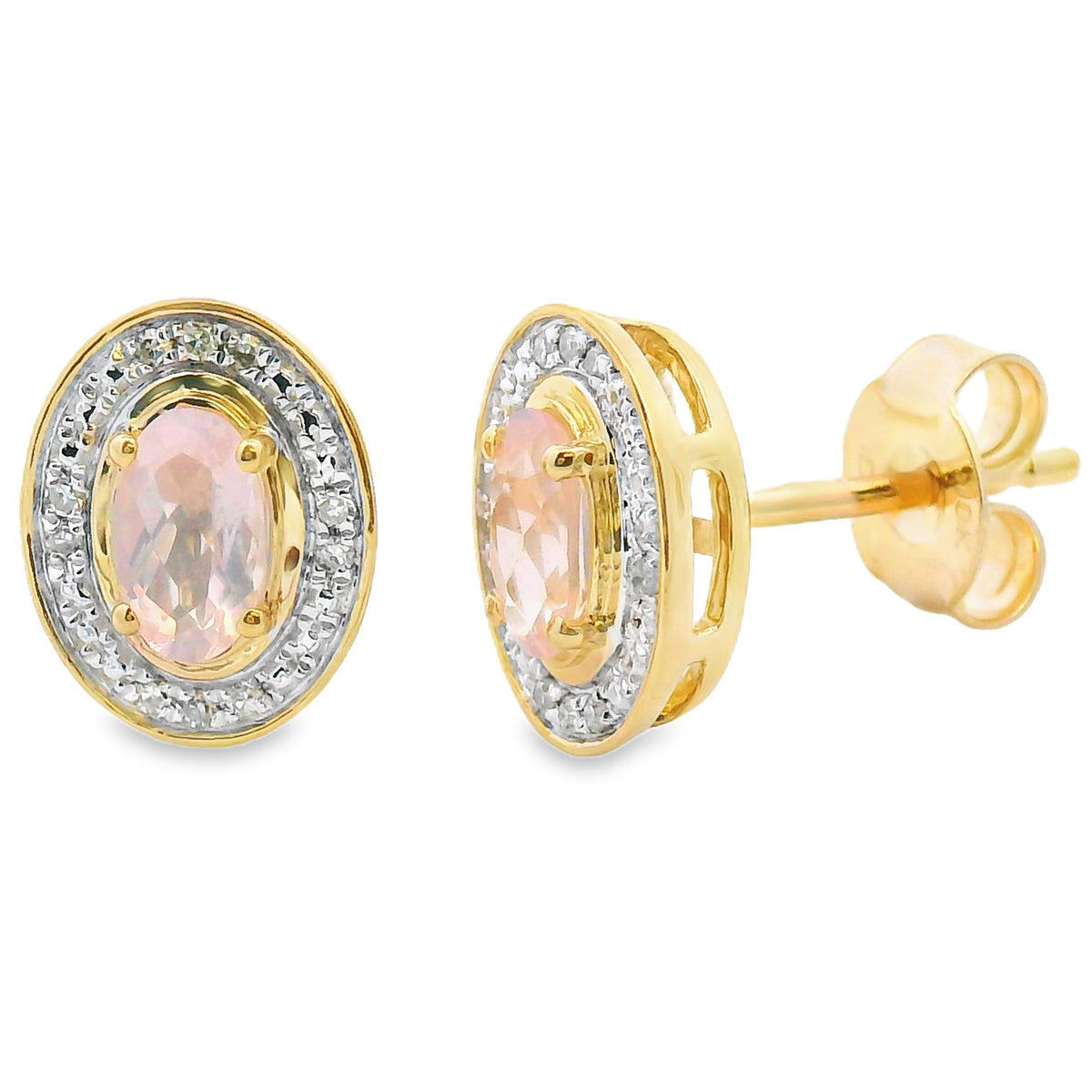 Auténticos aretes de cuarzo y diamante de .45ct en oro blanco de 10kt
