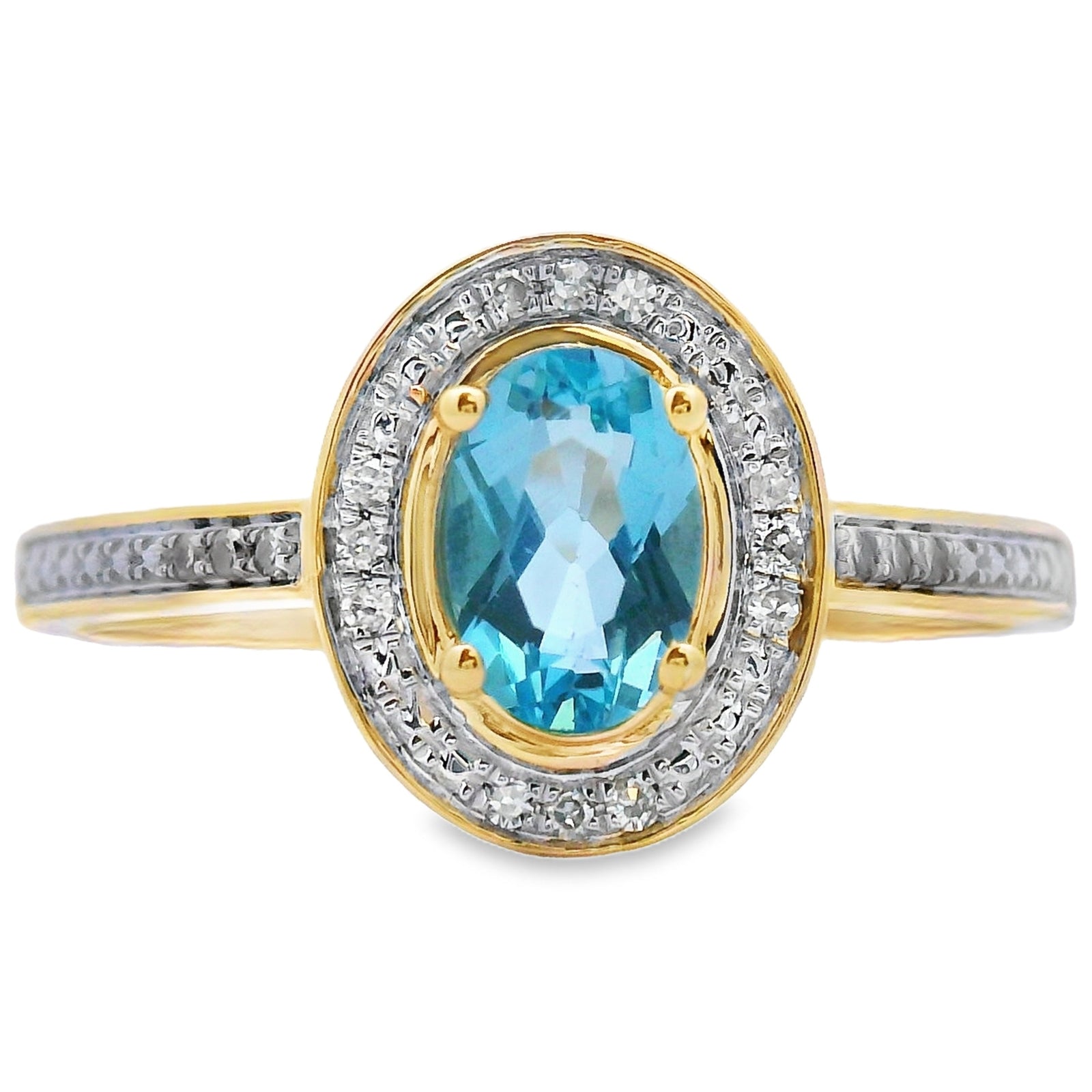 Genuine .49ct Blue Topaz Diamond Ring 10KT Yellow Gold