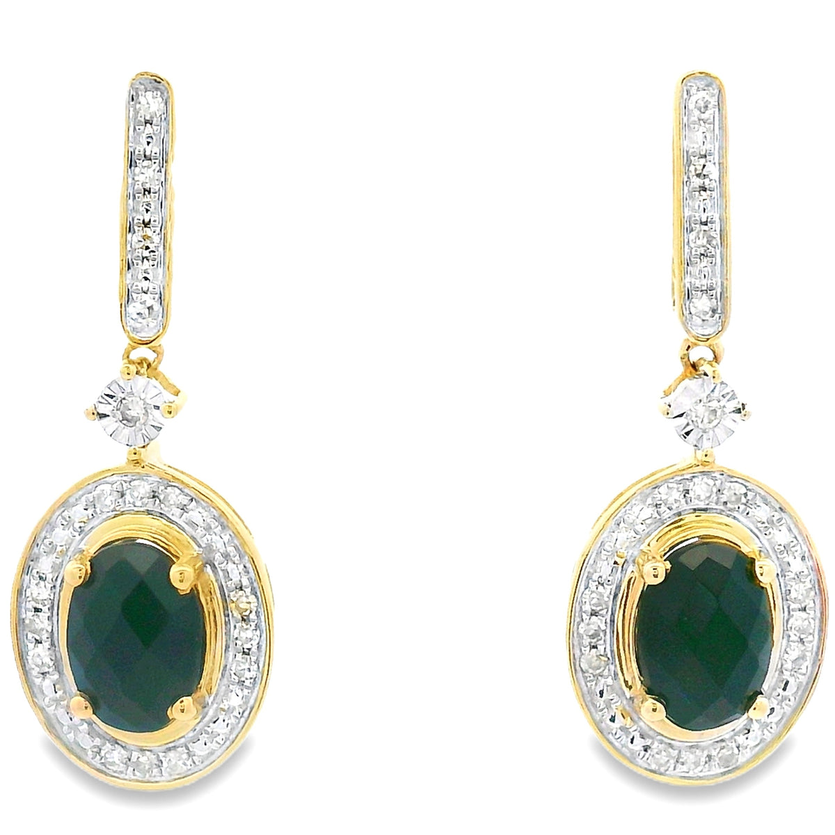 Pendientes colgantes de ónix y diamantes de 1,06 ct en oro amarillo de 10 kt